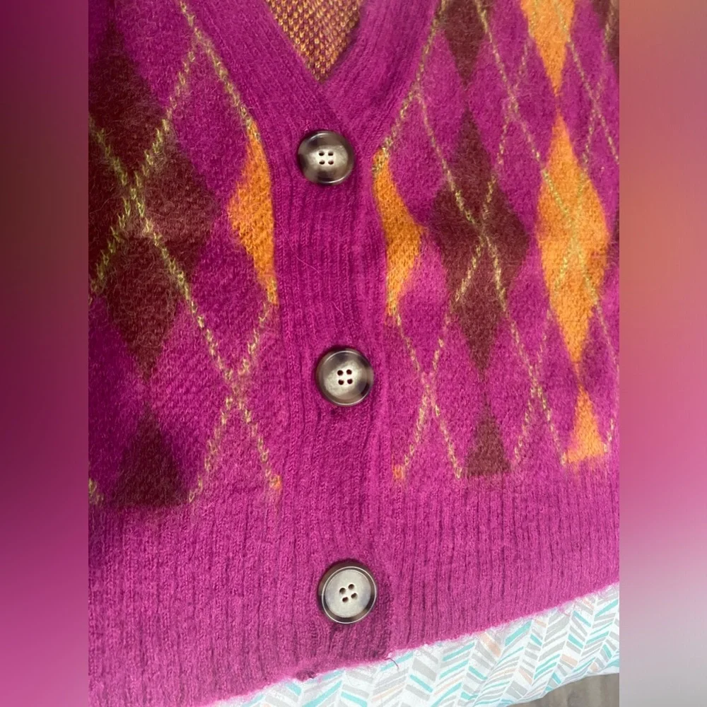 DayDreamer Cardigan Argyle Fuchsia Sunset  Orange - Picture 9 of 9